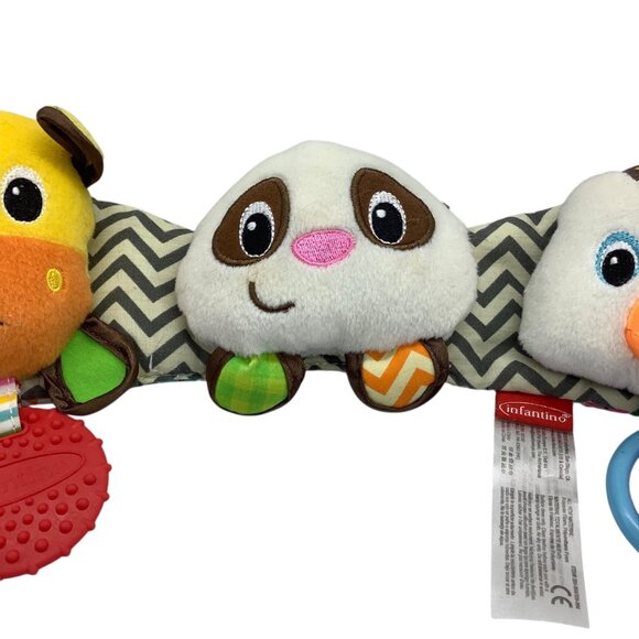 Infantino Baby Activity Toy Giraffe Panda & Duck Plush Teether Rings 15” - Picture 3 of 8